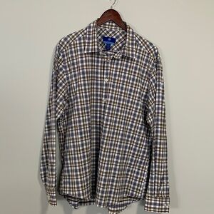 Egara Plaid Performance Nylon Sport Long Sleeve Shirt Size XL Brown & Navy